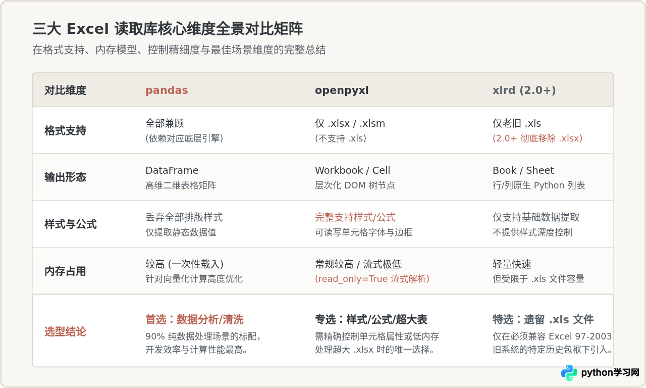 pandas、openpyxl与xlrd：Python读取Excel该选哪个库