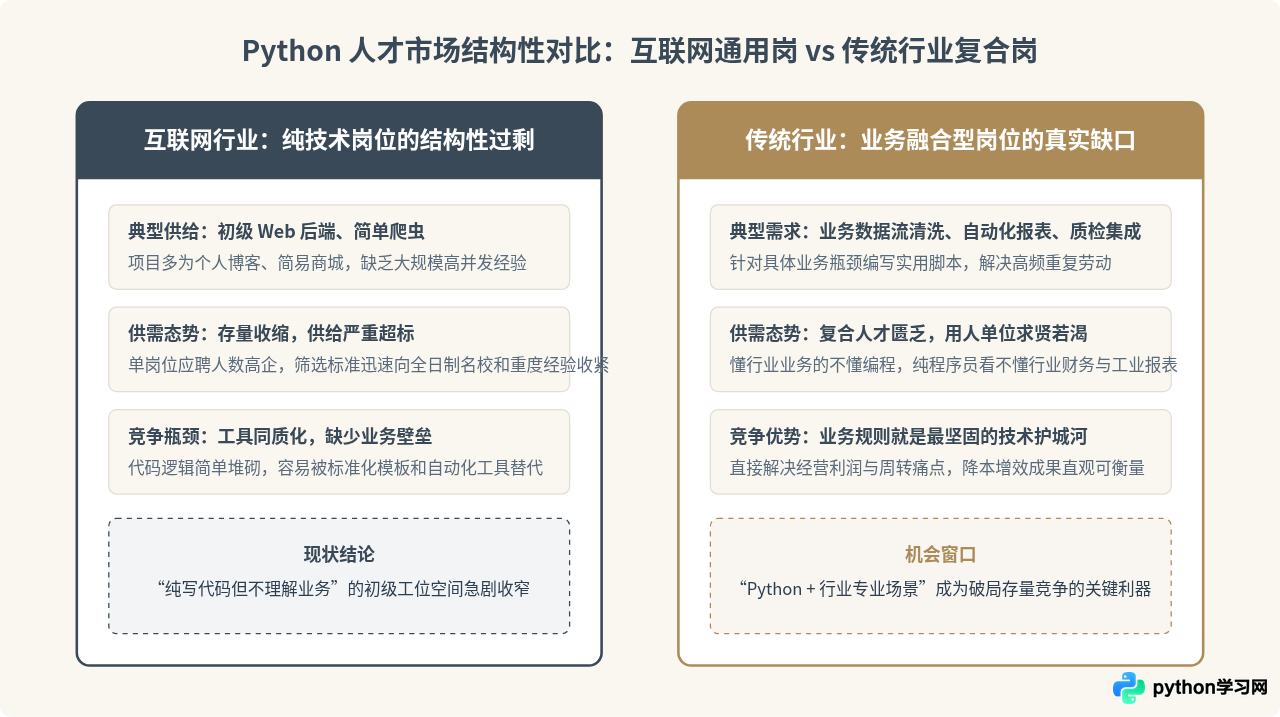 Python就业饱和了吗？互联网与传统行业的差异化机会挖掘