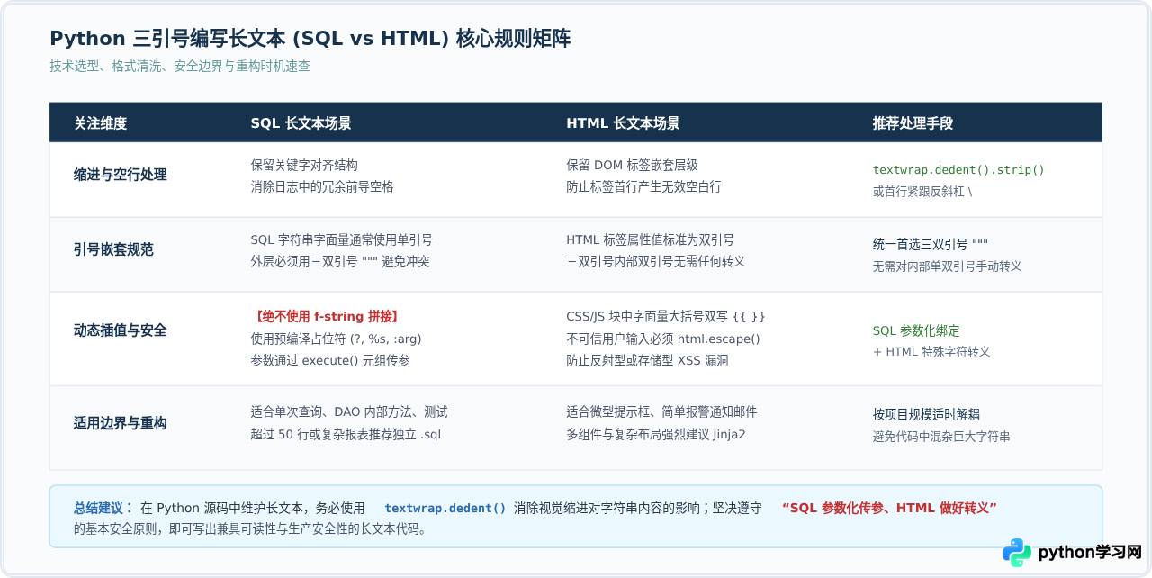 怎么在Python三引号中编写SQL或HTML长文本