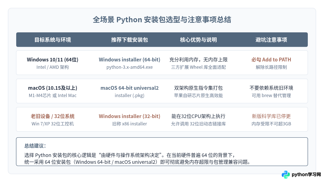 Windows和Mac下载Python怎么选？32位与64位安装包区别详解