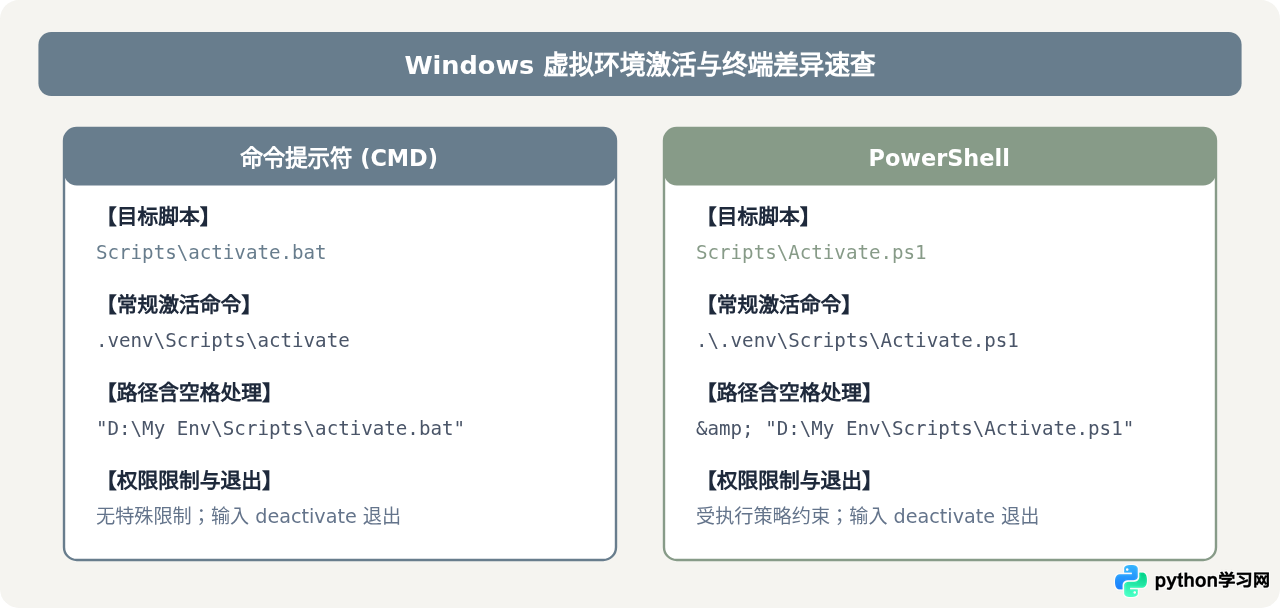 Windows下怎么激活Python虚拟环境(CMD与PowerShell)