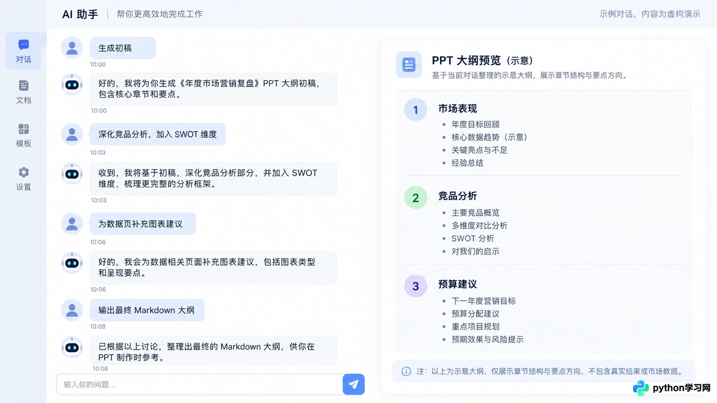 用通义千问写PPT大纲的高效提示词模板