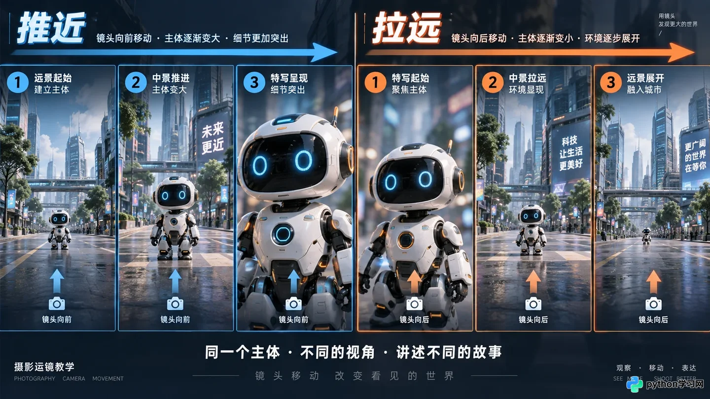 怎么用提示词控制AI视频的镜头推拉摇移与运镜效果