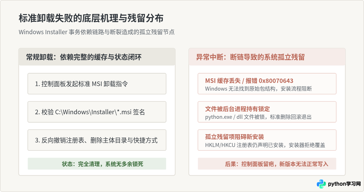 Python标准卸载失败时怎么使用第三方工具强制清理