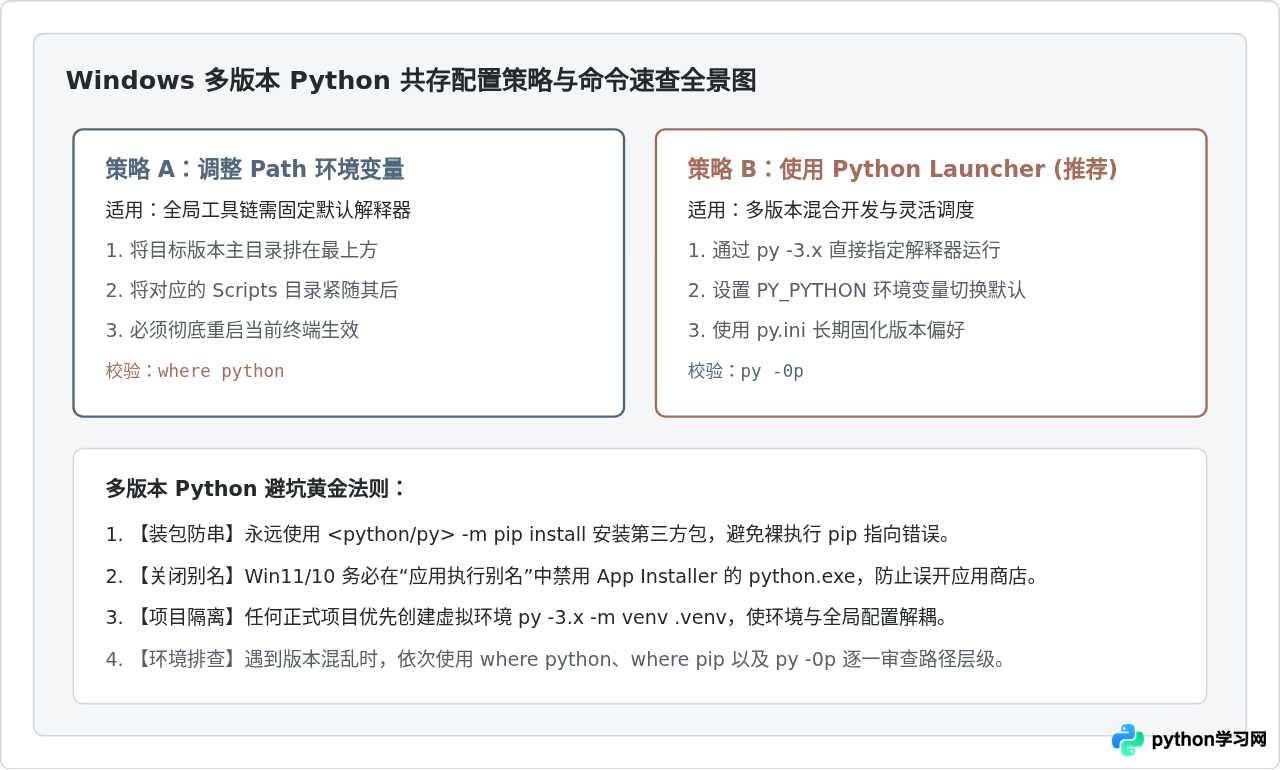 Windows多版本Python共存时，怎么正确配置环境变量与切换默认版本