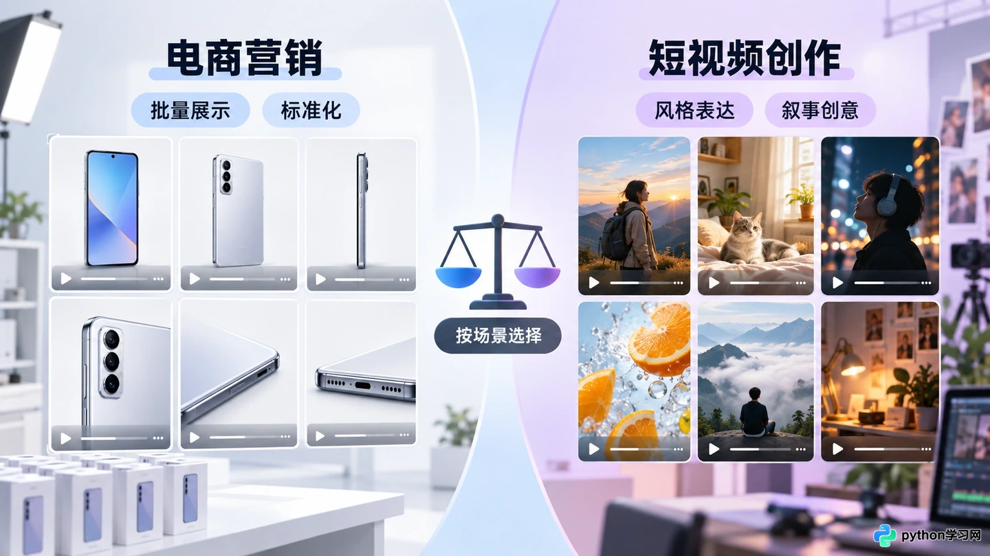 电商营销vs短视频创作：不同场景下怎么选AI视频生成软件