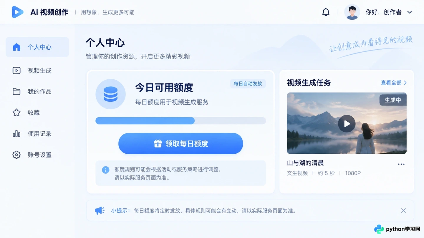 免费AI视频生成平台有哪些?可用额度与限制盘点