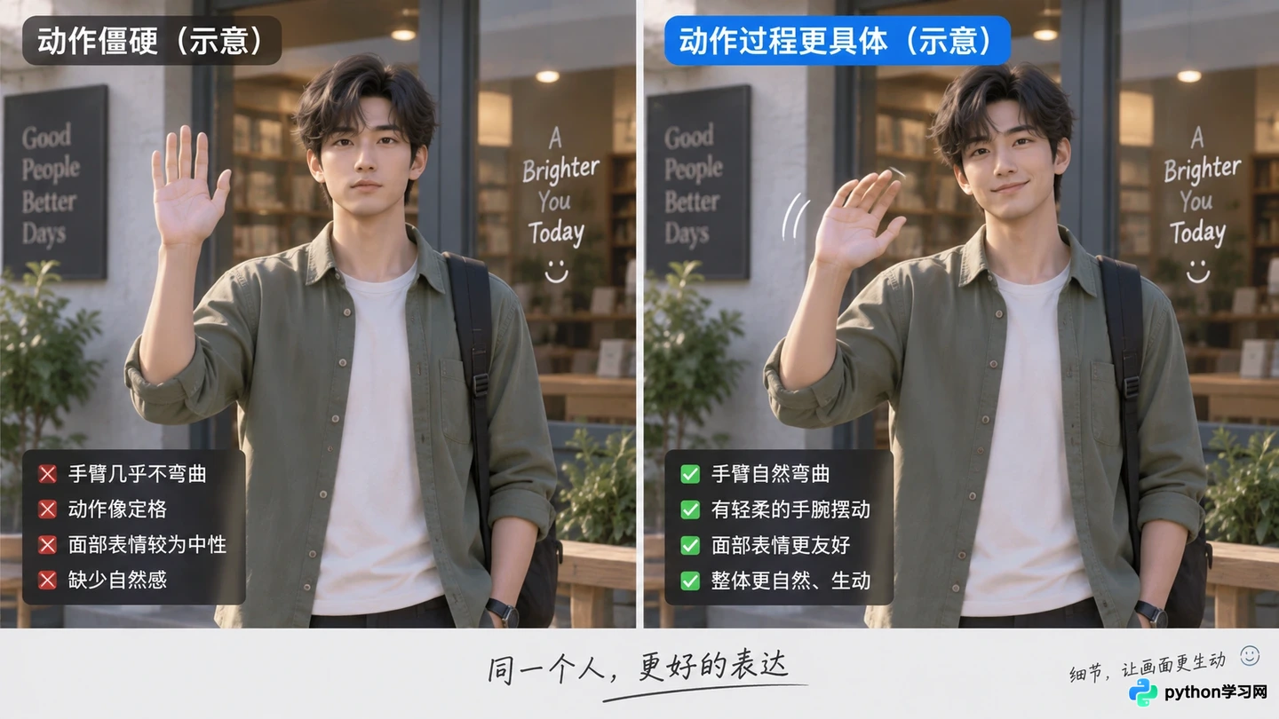 AI视频提示词中怎么准确描述人物动作与表情变化