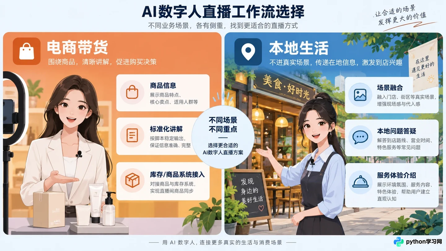 AI数字人在电商带货与本地生活直播中的应用差异与案例解析