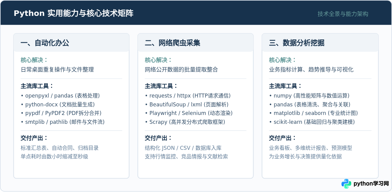 Python能做什么：数据分析、爬虫与自动化办公应用