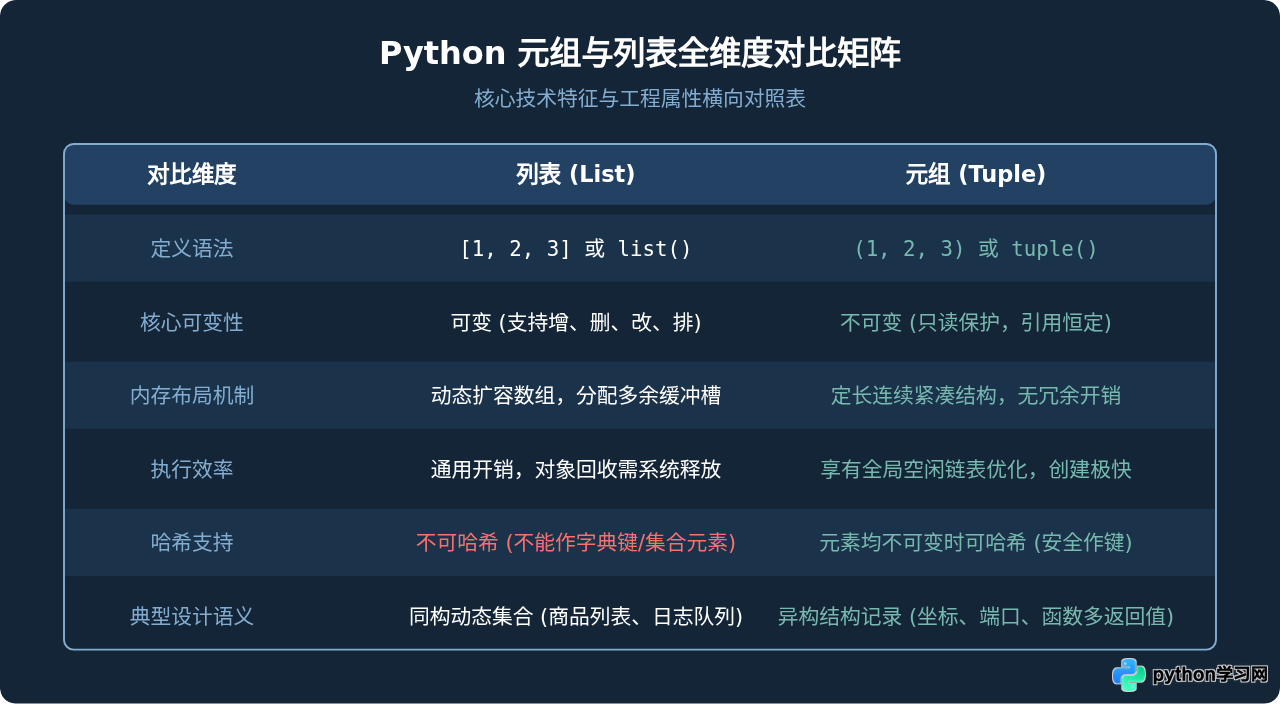 Python元组和列表有什么区别？适用场景对比