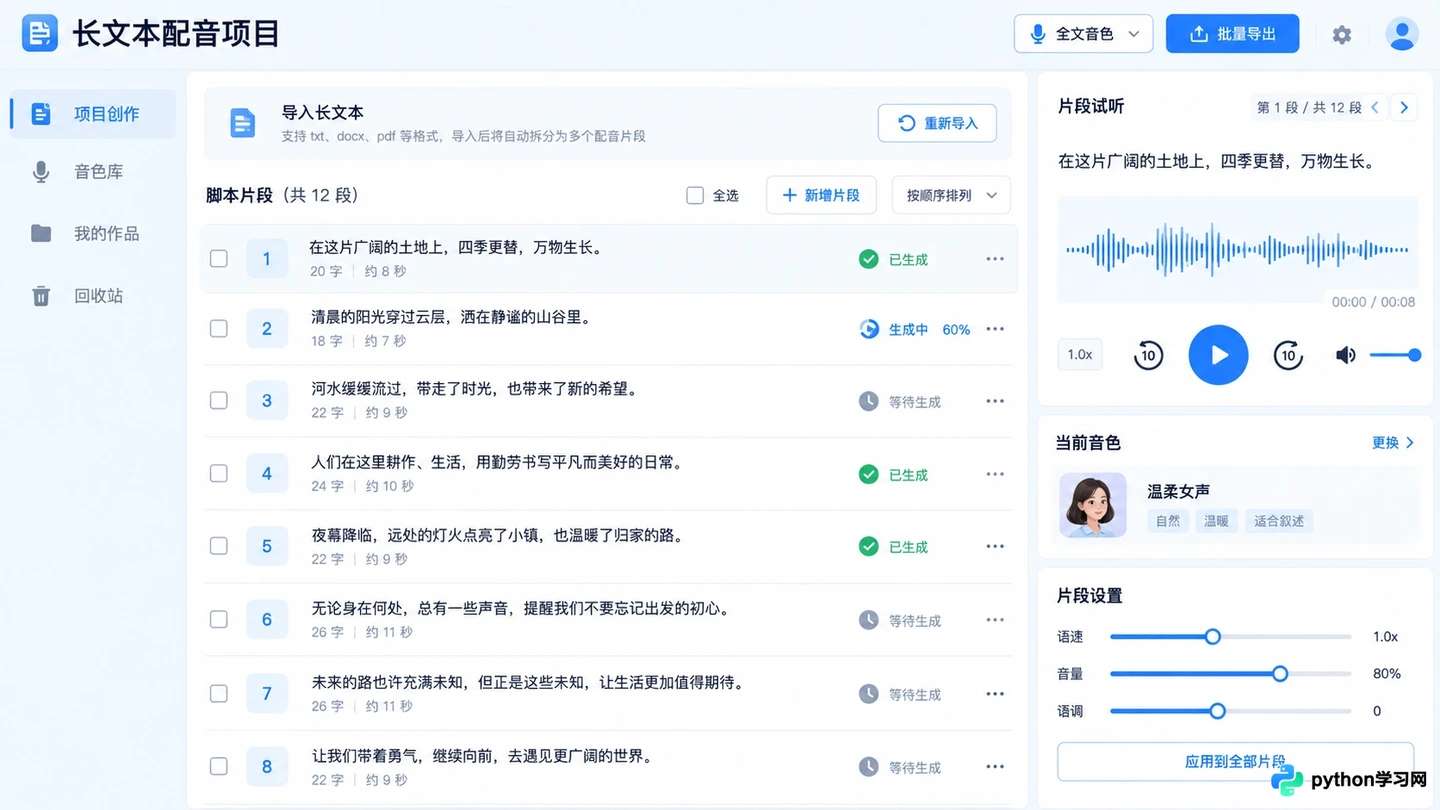 支持长文本批量处理的AI配音网站推荐