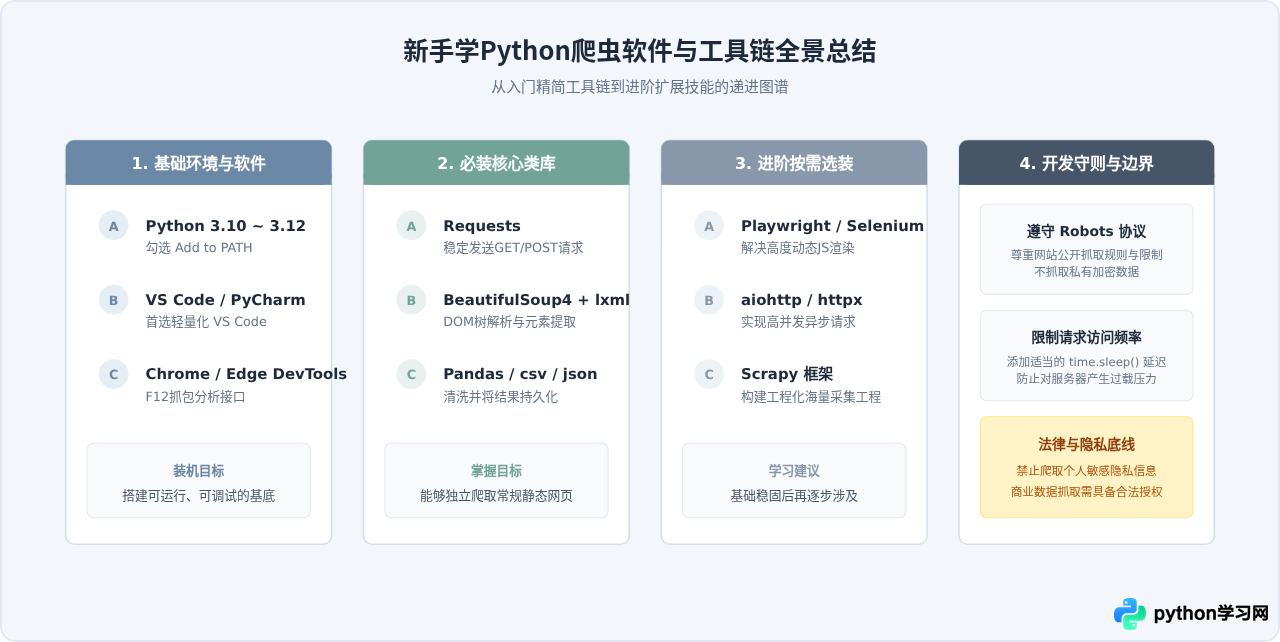 新手学Python爬虫需要装什么软件？IDE环境与基础库推荐