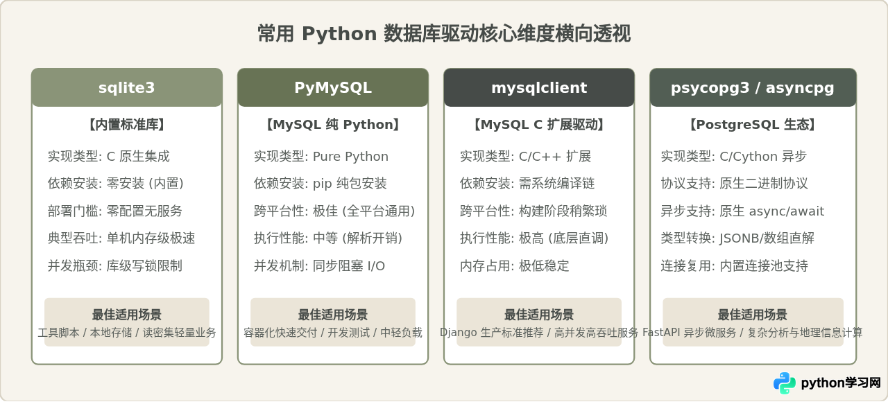 Python操作数据库入门：sqlite3标准库与常用驱动对比