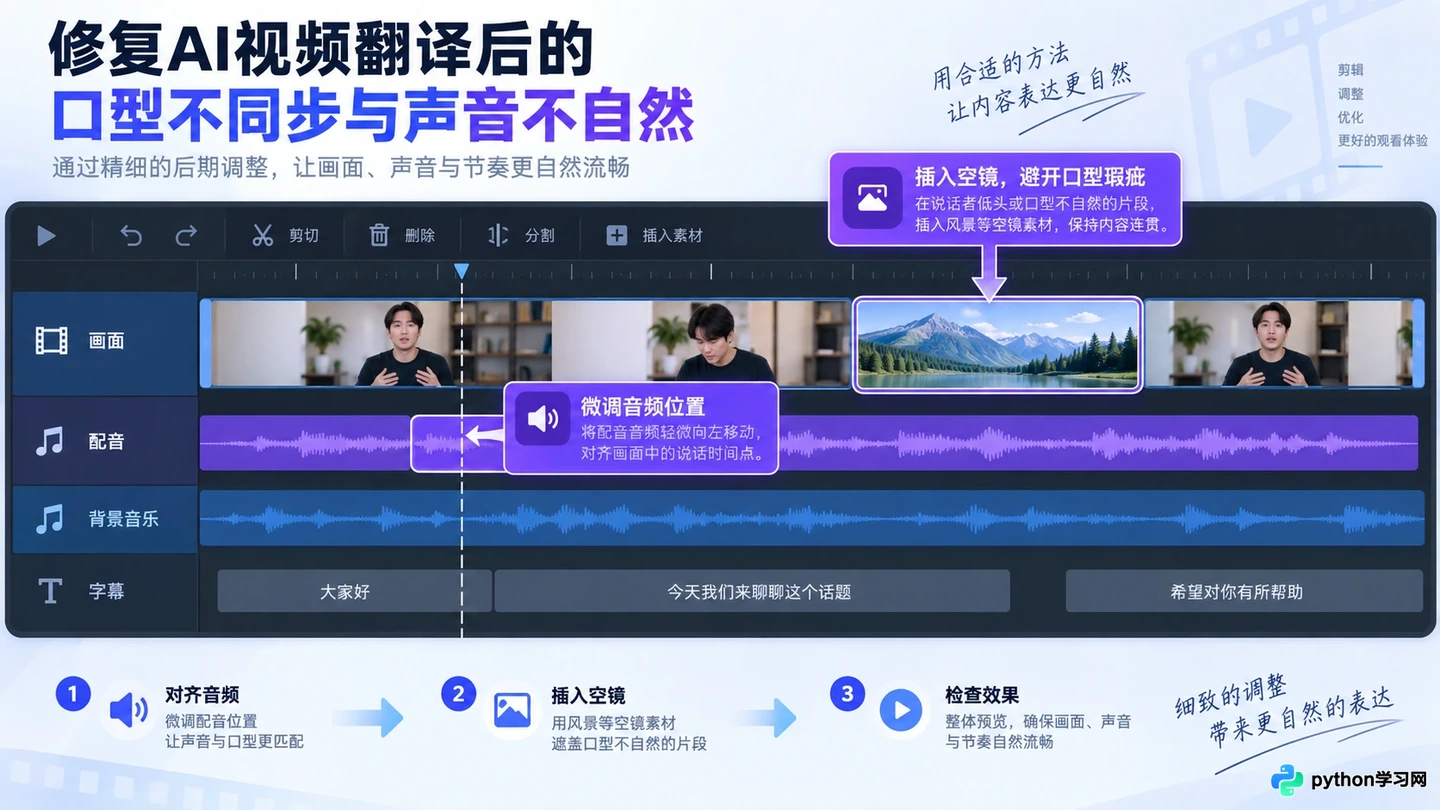 解决AI视频翻译后口型不同步与声音不自然的问题