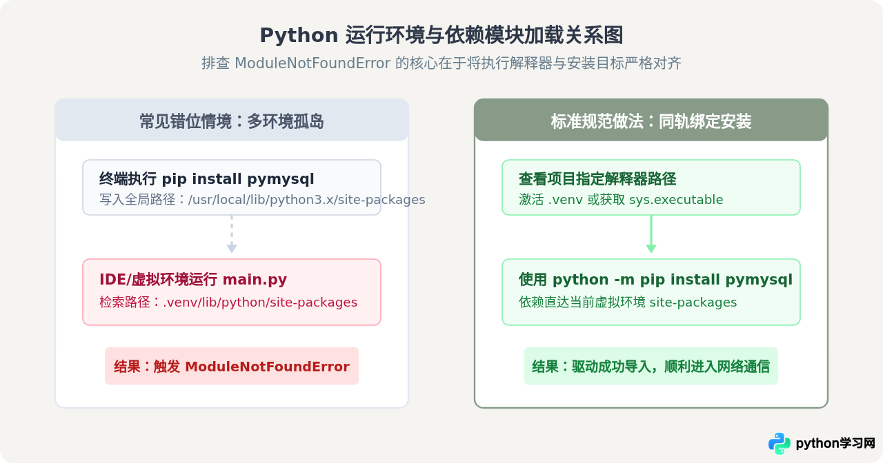 Python连接数据库报错ModuleNotFoundError或Access Denied怎么解决