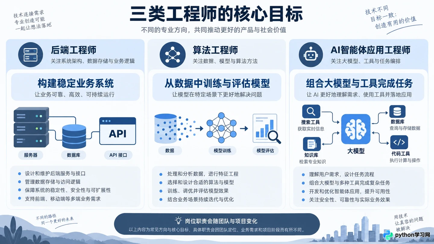 AI智能体应用工程师与传统算法、后端工程师有什么区别