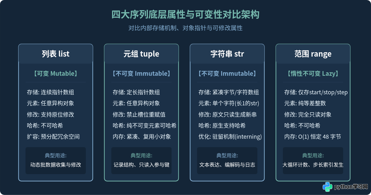 Python序列数据类型有哪些：list、tuple、str与range详解