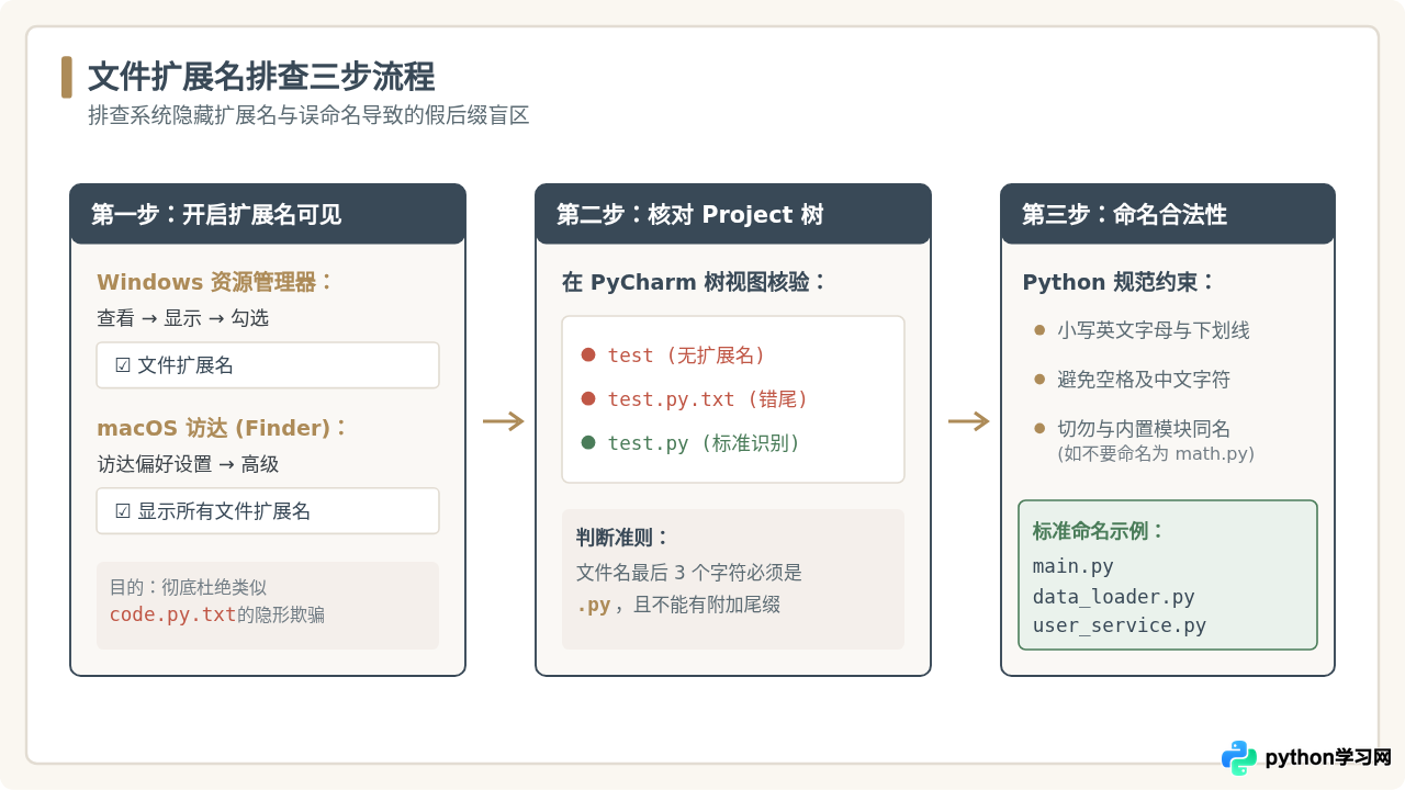PyCharm不识别Python文件：检查文件后缀是否为.py