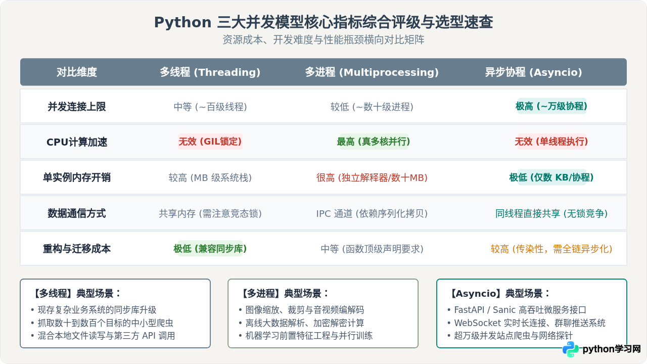 Python并发选型指南：多线程、多进程与Asyncio的场景对比