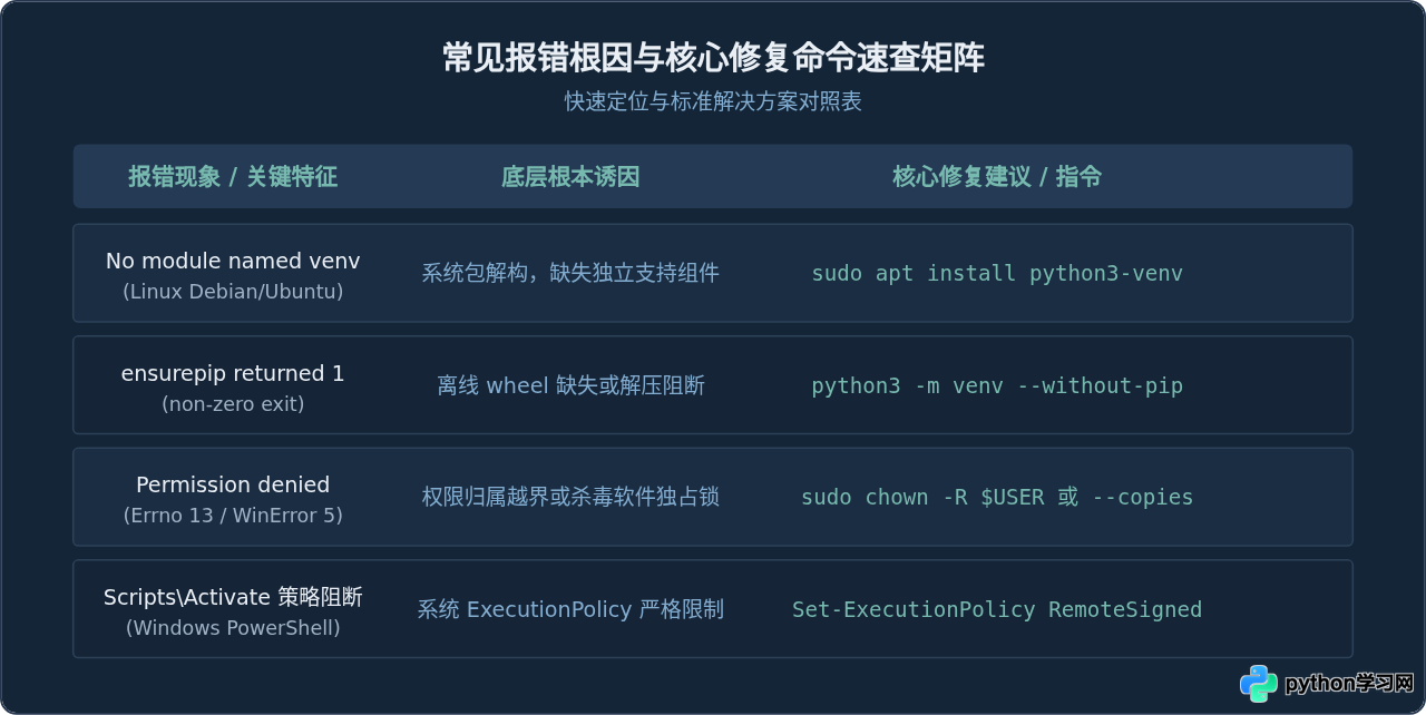 Python虚拟环境创建失败常见报错及解决方法