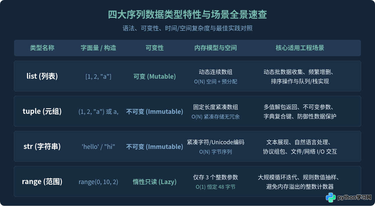 Python序列数据类型有哪些：list、tuple、str与range详解