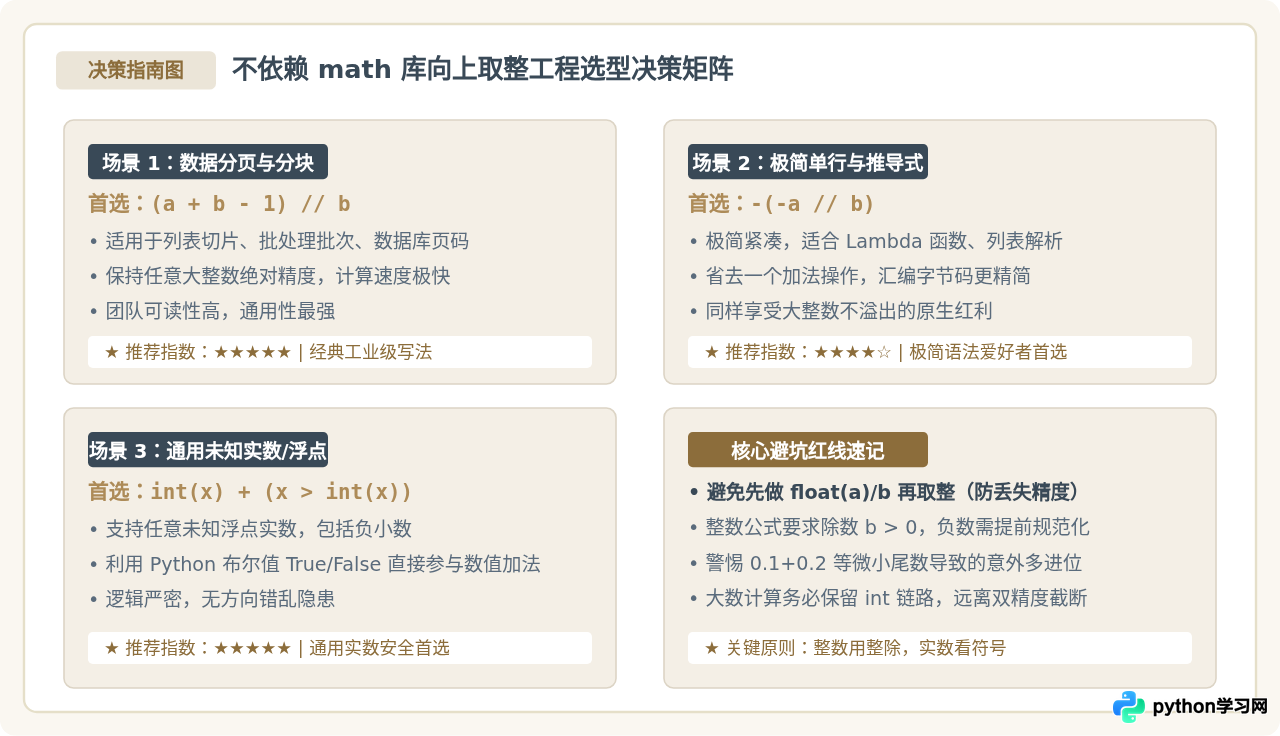 不依赖math库怎么实现Python向上取整