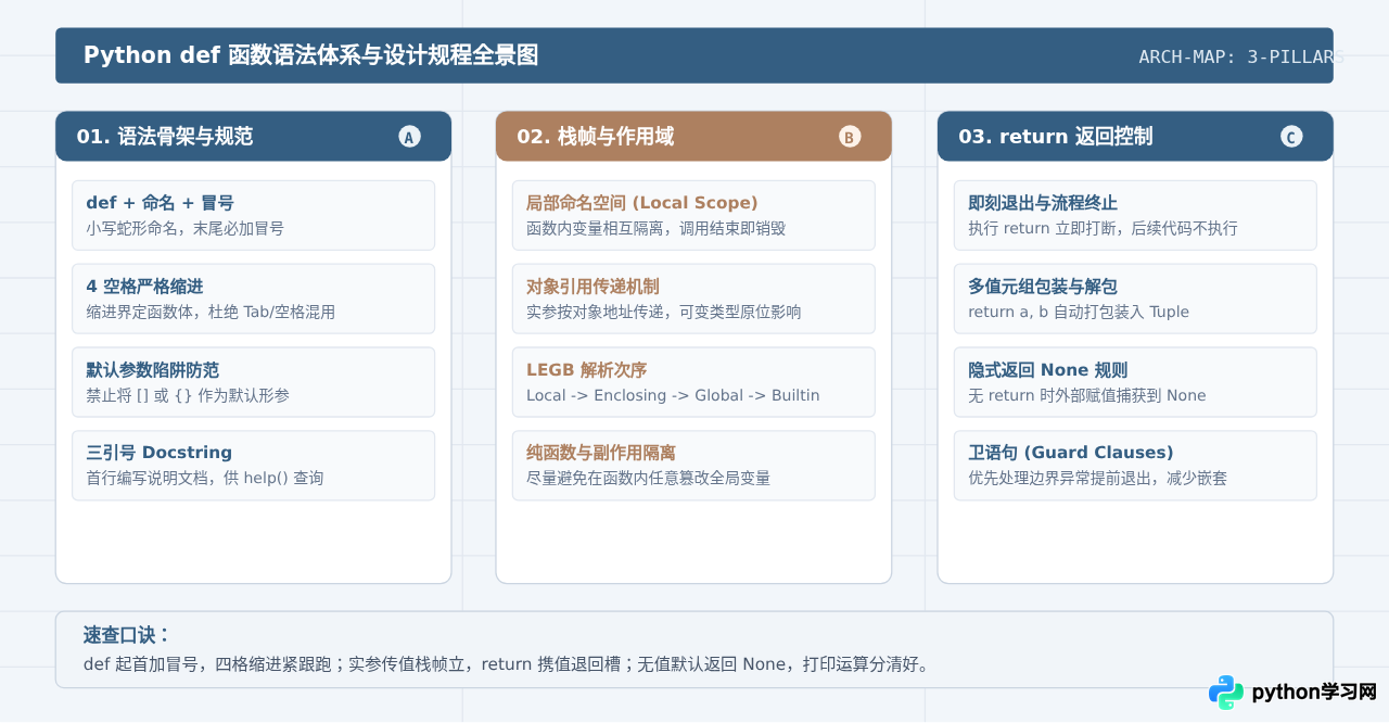 Python def函数基础语法：定义结构与return返回值