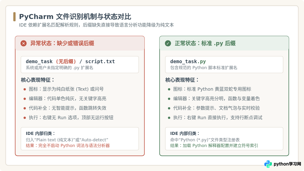 PyCharm不识别Python文件：检查文件后缀是否为.py