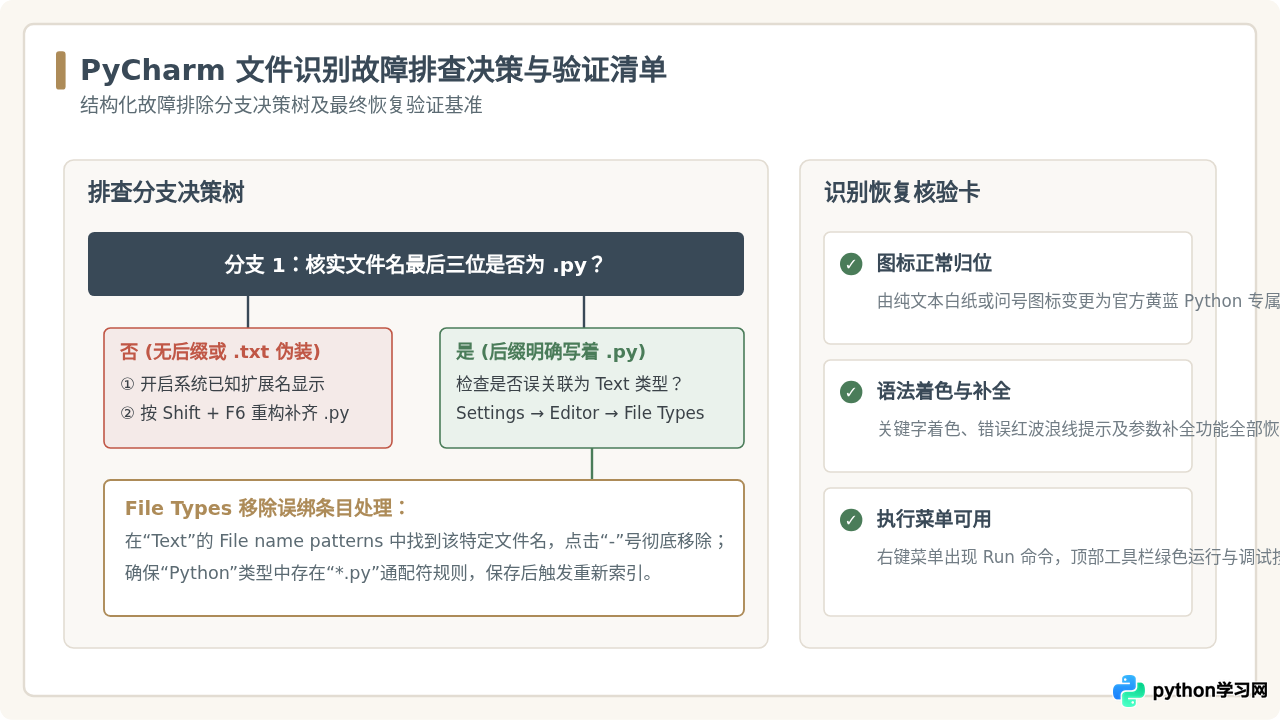 PyCharm不识别Python文件：检查文件后缀是否为.py