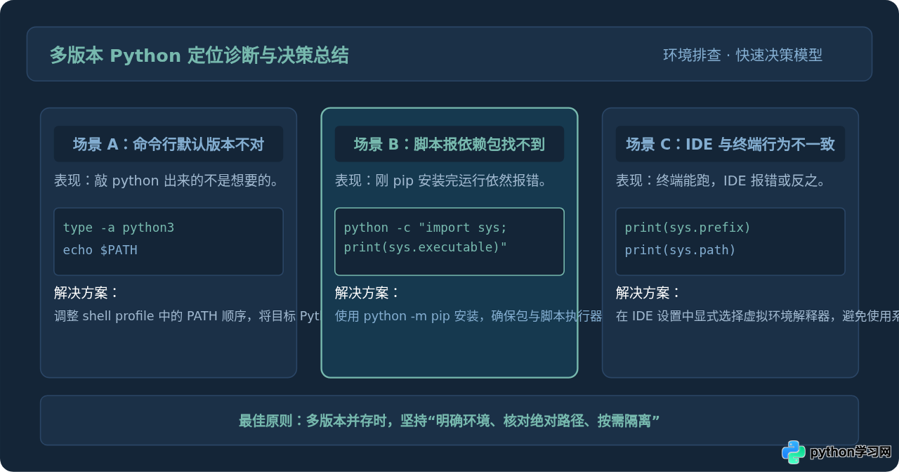 多版本Python共存时怎么确认当前生效的安装位置