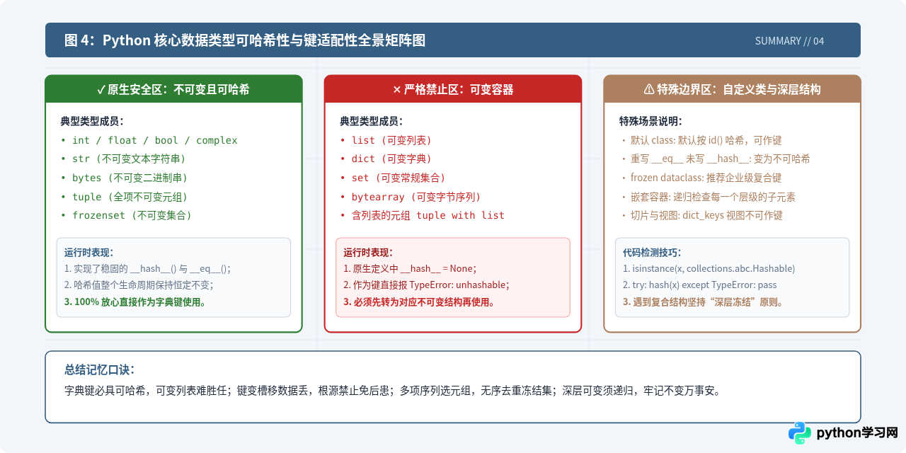 为什么列表不能作为Python字典的键？理解可哈希性要求