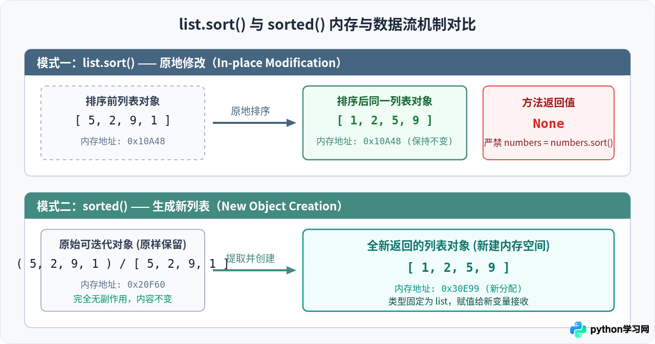 Python列表排序：list.sort()与sorted()的核心区别