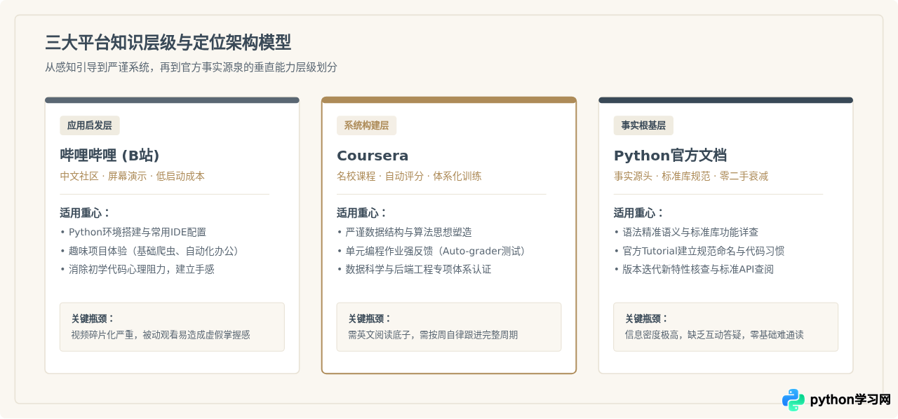 国内外Python学习网站对比：B站、Coursera与官方文档怎么选