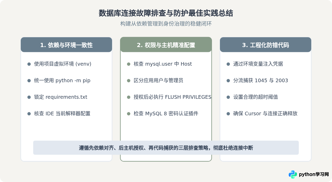 Python连接数据库报错ModuleNotFoundError或Access Denied怎么解决