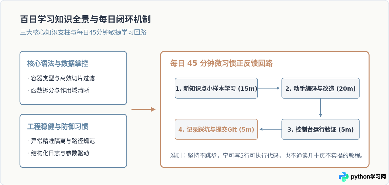 Python百日学习路线图：从零基础到独立写脚本的每日任务