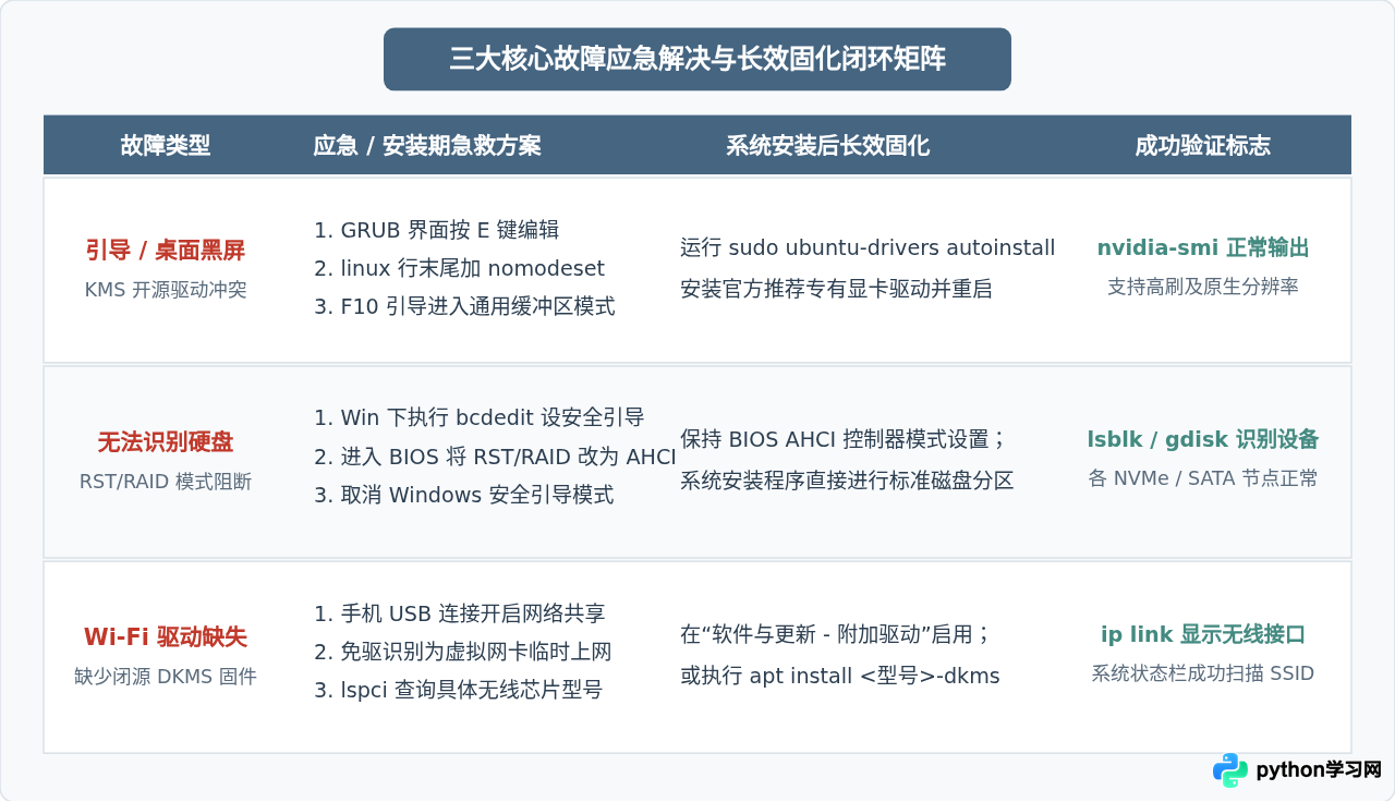 Ubuntu安装常见报错解决：黑屏、无法识别硬盘及Wi-Fi驱动缺失