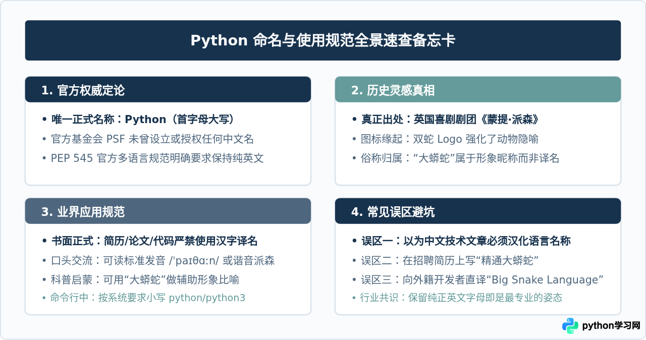 Python有官方中文名称吗？业界通用叫法说明