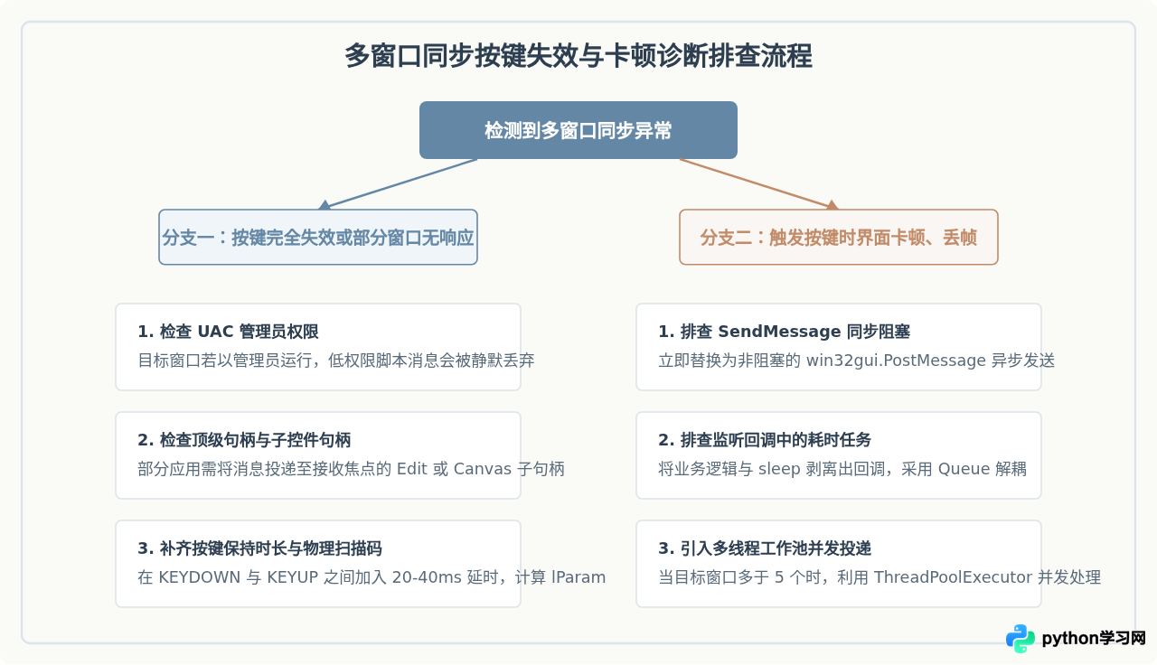 解决Python多窗口同步按键失效或卡顿的问题