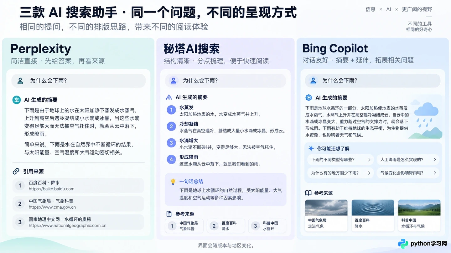 AI搜索哪个好用?Perplexity、秘塔与Bing Copilot横向评测