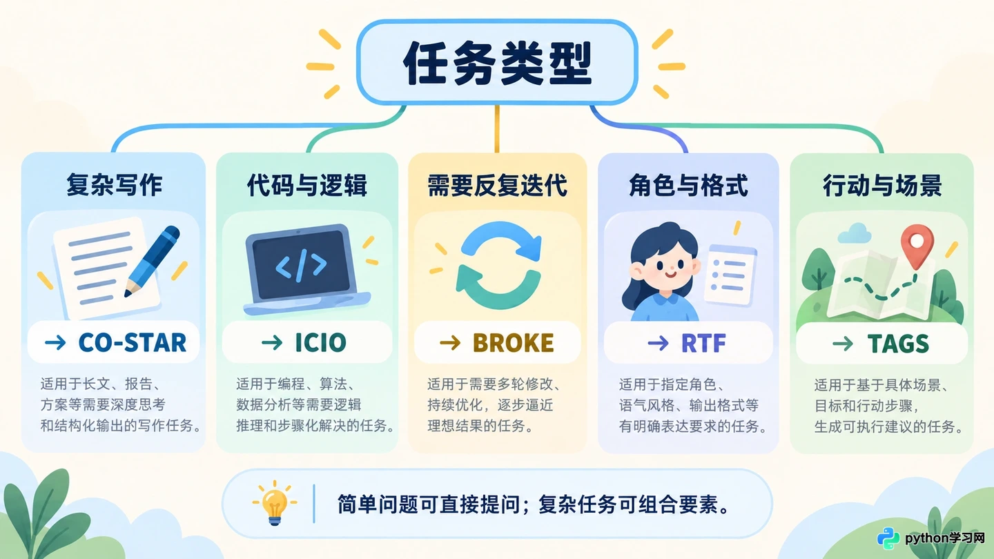 5种主流AI提示词框架对比：CO-STAR、BROKE等怎么选