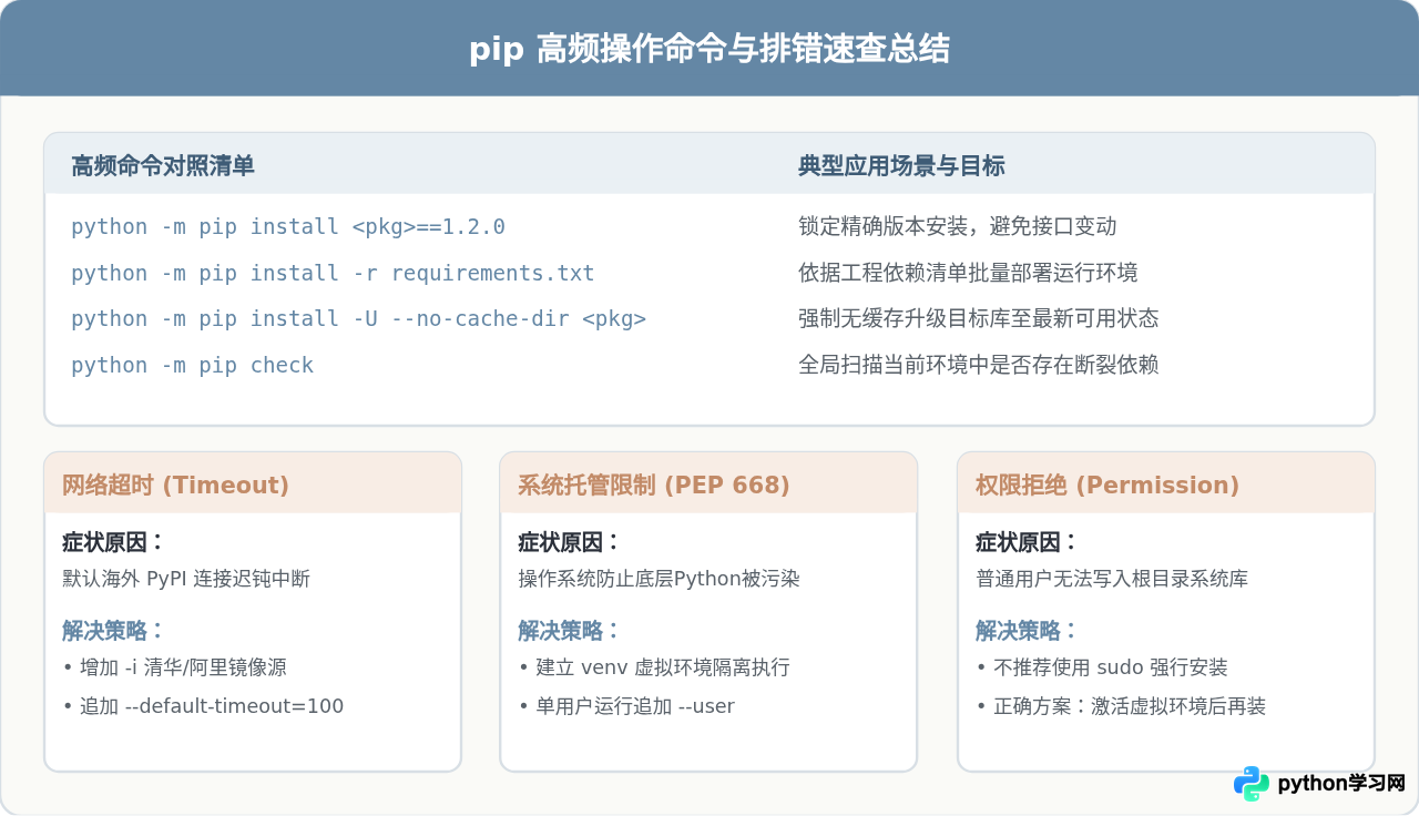 Python pip安装第三方库的基础命令与常用参数详解