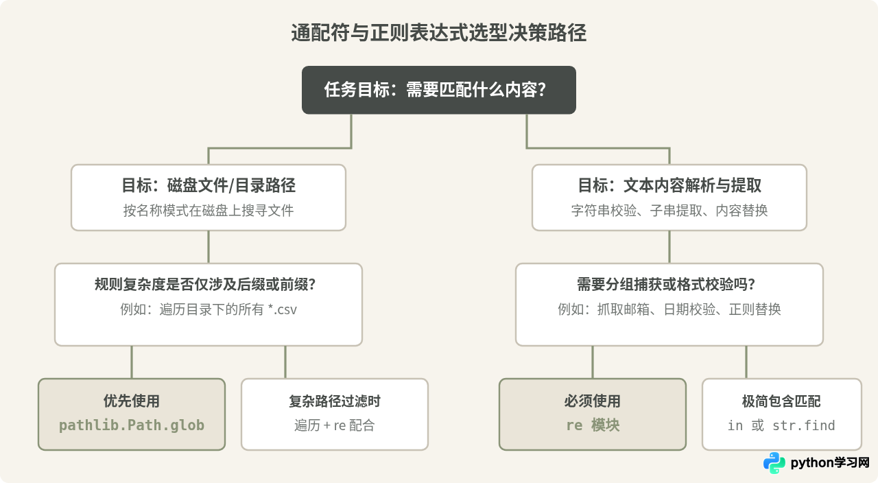 Python中通配符与正则表达式re的区别及选择