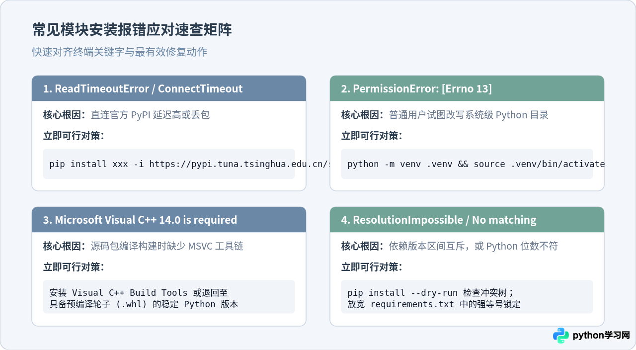Python 模块安装失败常见报错及解决方法