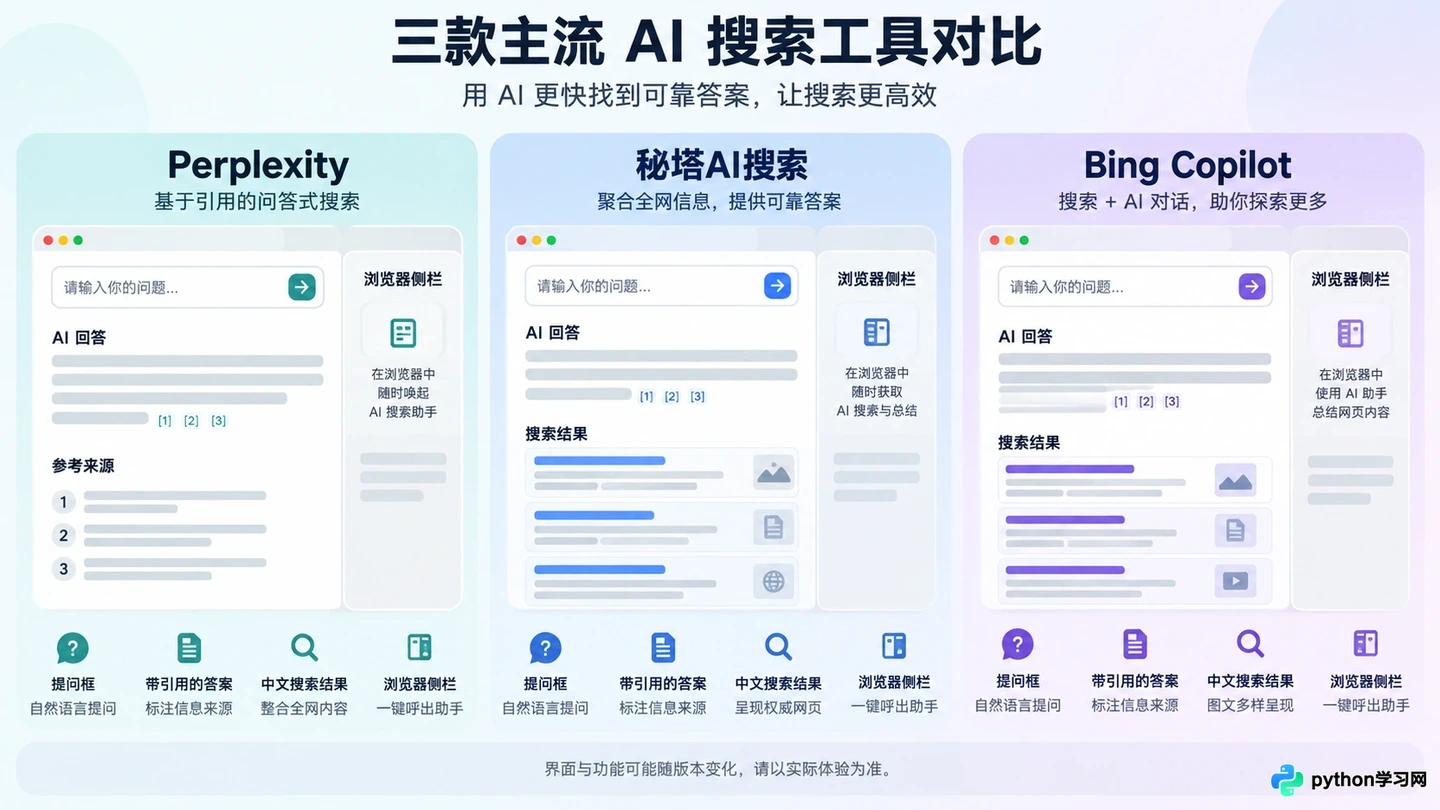 AI搜索哪个好用?Perplexity、秘塔与Bing Copilot横向评测