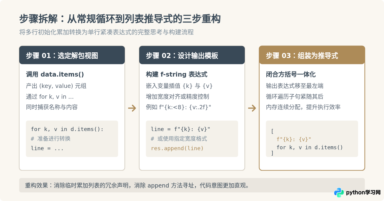 Python用列表推导式遍历字典并格式化输出