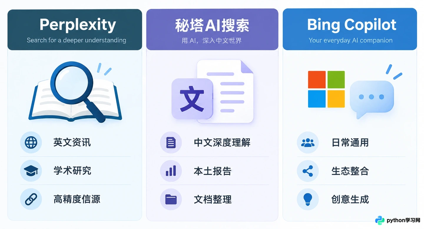 AI搜索哪个好用?Perplexity、秘塔与Bing Copilot横向评测