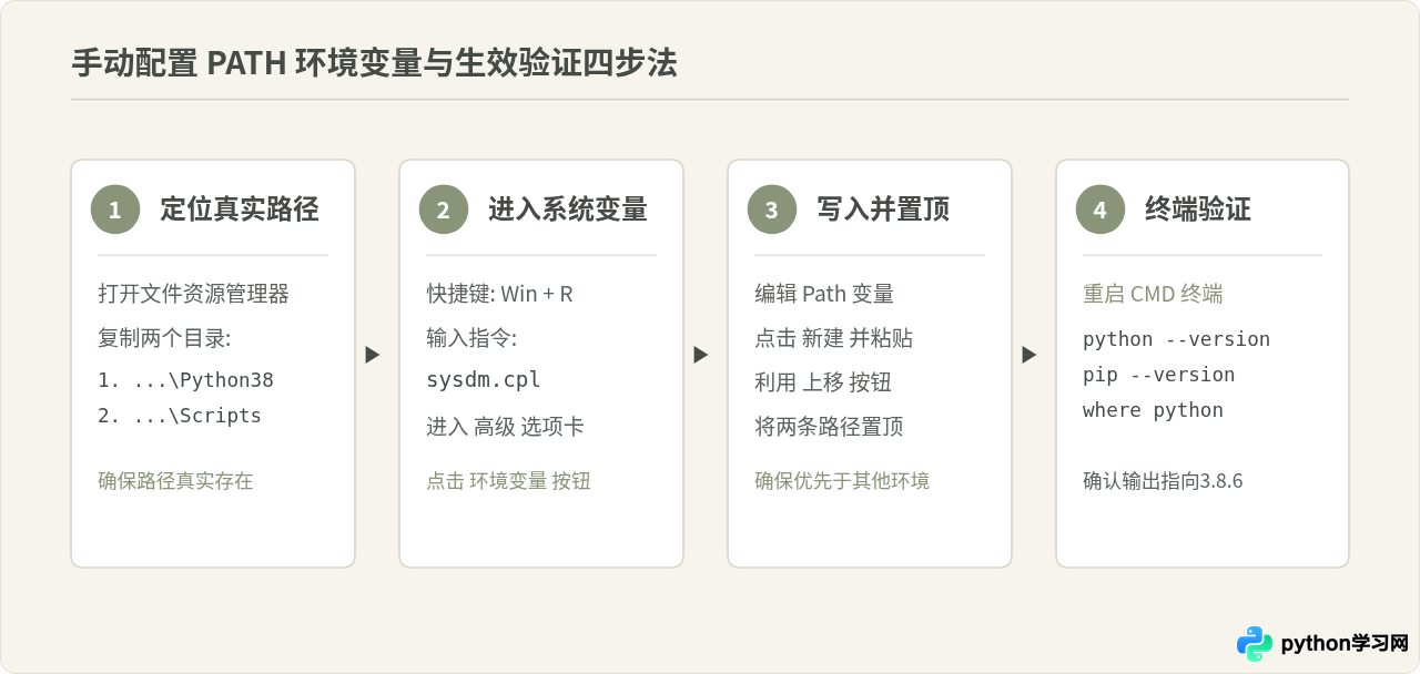 Python 3.8.6安装后环境变量PATH配置与多版本共存管理