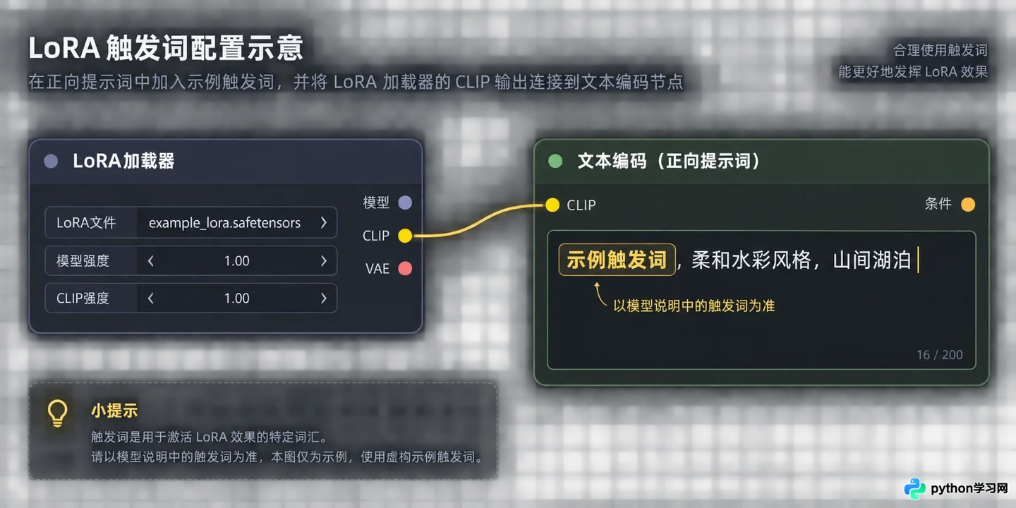 ComfyUI工作流中LoRA怎么加载:LoraLoader节点权重与触发词设置