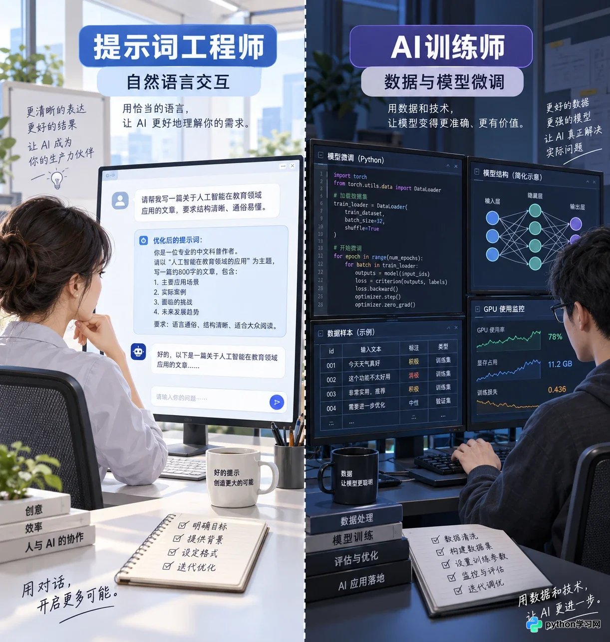 提示词工程师 vs AI训练师：两者在技能要求与工作重心上的本质区别